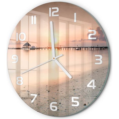 Horloge Murale Ronde Chambre Silencieuse en Verre Sans Tic-Tac Design Moderne Plage des Maldives fi 30 cm (1/5)
