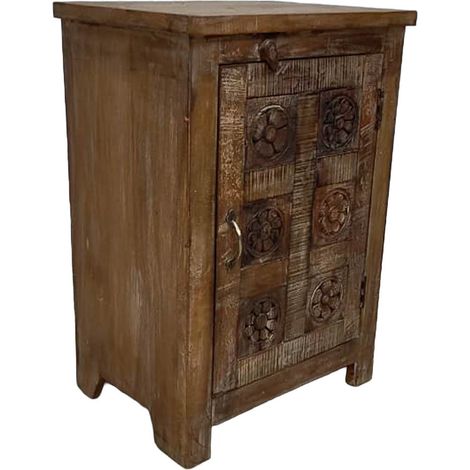 Mesita de noche de madera acabado artesanal marrón 50x36x71h cm