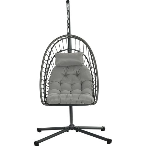 Dondolo Pensile da Giardino in Rattan PE con Cuscino Seduta Pieghevole e Struttura in Acciaio Grigio (1/5)