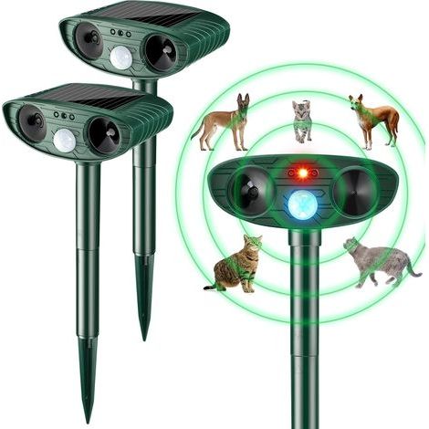 Repellente a ultrasuoni per animali da esterno, deterrente, rilevatore di movimento, 2 pezzi (1/5)