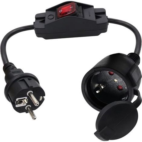 Rallonge électrique Schuko 1m - 2 Prises - Cuivre - Interrupteur 16A - IP44 Extérieur Intérieur (1/5)