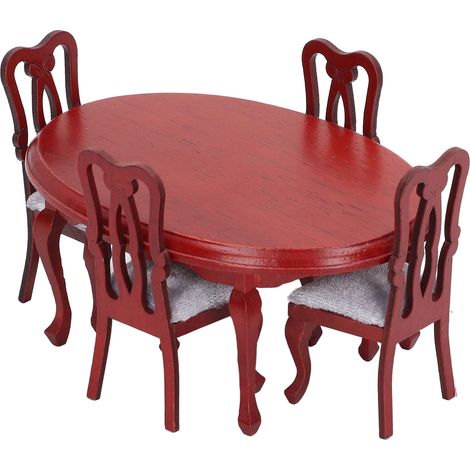 Ensemble table et chaises pour maison de poupée à l'échelle 1:12, mobilier miniature fait main en bois rouge, décoration intérieure (1/5)