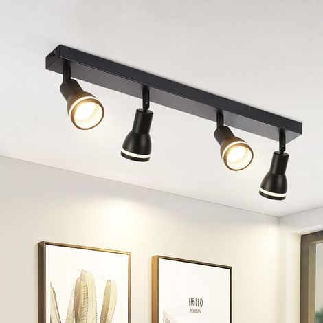 GBLY LED Deckenleuchte 4 Flammig Deckenstrahler: Schwarz Deckenlampe Spots GU10 Schwenkbar Wandstrahler Innen Metall Deckenspots für Flur Wohnzimmer Küche Schlafzimmer, Ohne Leuchtmittel
