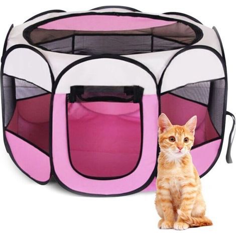 Parc Pliable pour Animaux Domestiques 74x74x43cm - EUBSWA Tente étanche Parc pour Chiots, Chats, Chiens, Lapins - l'intérieur ou l'extérieur (Rose) (1/4)