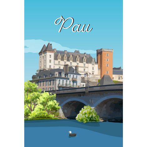 Tableau sur toile illustration château de Pau 30x45 cm - Impression sur Toile Murale Décorative - Image imprimée en HD sur Toile - Toile sur Châssis en Bois FSC - Fabriqué en France (1/4)