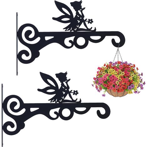 Juego de 2 soportes metálicos colgantes con adornos de hadas, perfectos para el jardín, la terraza y el patio. Ganchos incluidos. (1/5)