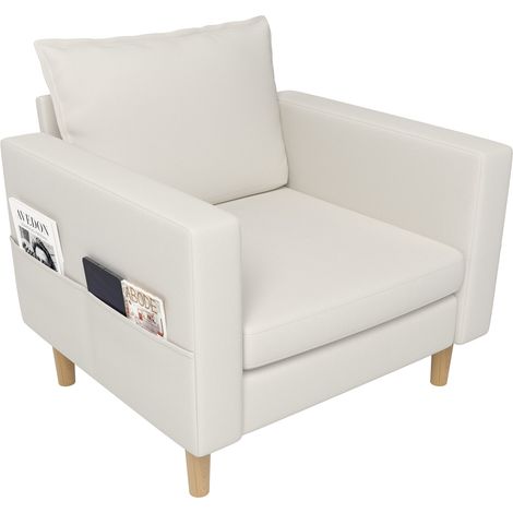 Fauteuil de loisirs une place avec poche de rangement et coussin confortable, idéal pour les intérieurs de style nordique et les coins lecture. (Chenille beige)