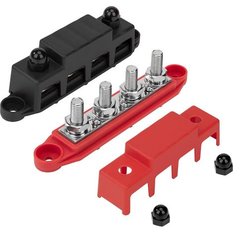 Bloc de Distribution D'alimentation 12V-48V DC BusBar 250A Barres de Distribution D'énergie avec 4 x M10 Boulons de Borne pour Voiture Camion Bateau Rouge Noir 2 Pièces (1/5)