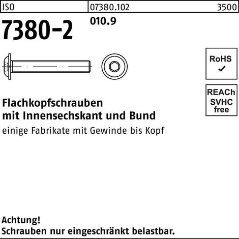 ISO 7380-2 Flachkopf-Flanschschraube VG M6x30 Stahl 10.9 blank Innensechskant 500 Stk (1/2)