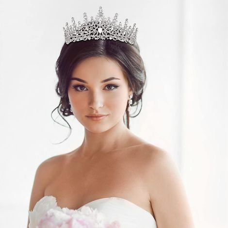 Diadème de mariage en argent pour femmes, diadèmes et couronnes en cristal pour femmes, diadèmes de mariage pour la mariée, serre-tête couronne royale, coiffes de princesse pour quinceañera, anniversa (1/5)