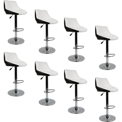 Haloyo Set di 8 sgabelli da bar, altezza regolabile con schienale, rivestito in PU, girevole a 360 gradi e poggiapiedi, bianco e nero (1/5)