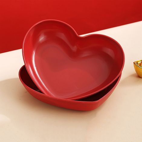 Assiettes En Forme De Cœur - En Plastique - Pour Gâteaux Et Desserts - 15 X 13 X 3 Cm - Rouge - Lot De 2 (1/5)