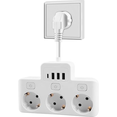 Multiprise 3 prises - 4000 W - 16 A - USB - Multiprise avec 3 ports USB - Pour le bureau, la maison et les voyages (1/5)