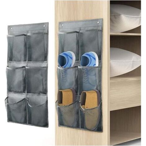 Pair Lntyq Lot de 3 organiseurs de rangement à chaussures avec crochets, pliable, en tissu, pour armoire et porte étroite, organisateur de chaussures, gris (1/5)