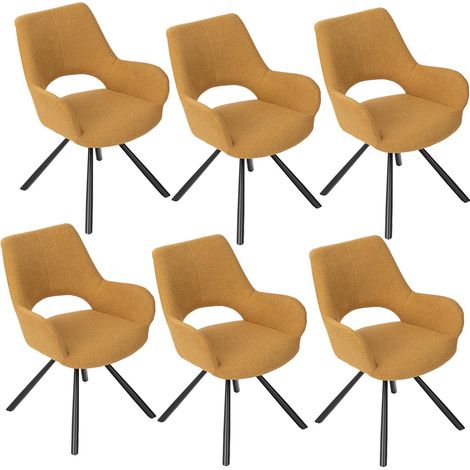 MEUBLE COSY Lot de 6 Chaises Salle à Manger avec Dossier et Accoudoirs Fauteuil pour Salon Cuisine Bureau, Siège Rembourré en Tissu Pieds en Métal, Jaune, 58,5x59x81cm (1/5)