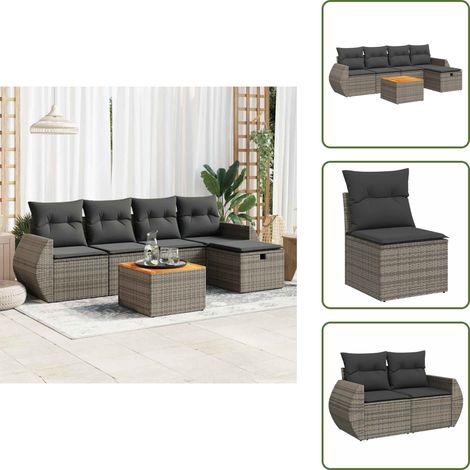 6-tlg. Garten-Sofagarnitur mit Kissen Grau Poly Rattan - Gartensofa Set - Garten Sofa Set - Outdoor Sofa Set - Garten Sofagarnitur (1/5)