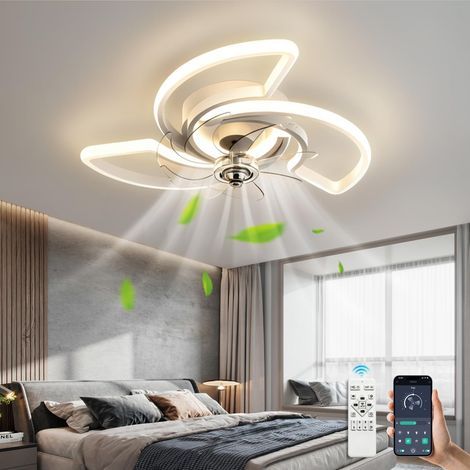 Ventilateur plafond LED 60cm – Forme spirale moderne – Dimmable – 6 vitesses – Télécommande + App – Minuterie – Moteur CC réversible silencieux – Blanc (1/5)