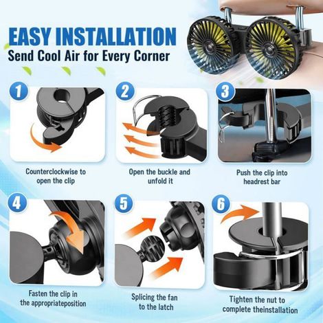 Ventilateur Voiture - Double Tête - USB - 3 Vitesses - Rotation 360° - Pour Siège Arrière - Universel - 1 Pièce (1/5)