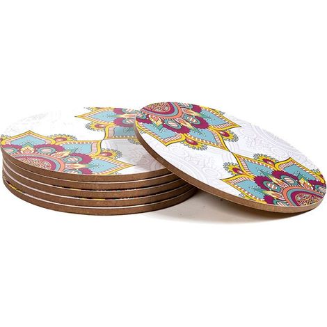 6 sous-verres ronds Mandalas turquoise (1/3)