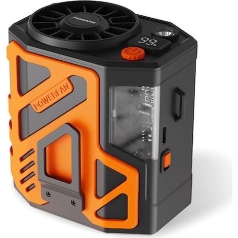 Ventilatore da cintura regolabile per avventure all'aria aperta, ricaricabile tramite USB e di dimensioni compatte (arancione) (1/5)