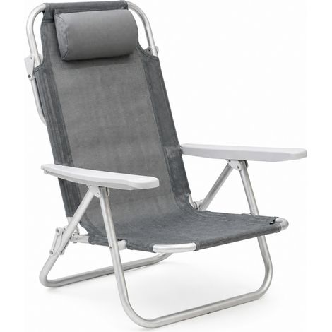 Spiaggina Relax Reclinabile Sedia Sdraio Da Esterno Con Poggiatesta Imbottito Telaio In Alluminio E Rivestimento In Textilene Traspirante Convertibile In Lettino 48.5 x 60 x 80 Cm Grigio