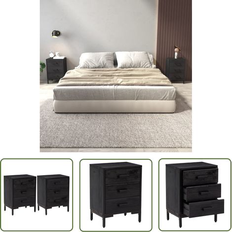 The Living Store Nachttische 2 Stk. Schwarz 40x30x55 cm Massivholz Kiefer - Nachttische - Wohnzimmerdeko - Möbel - Kiefernholz - Massivholzmöbel (1/5)