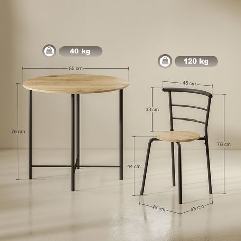 Table de salle à manger ronde peu encombrante et 4 chaises de style industriel, en bois et métal. (1/5)