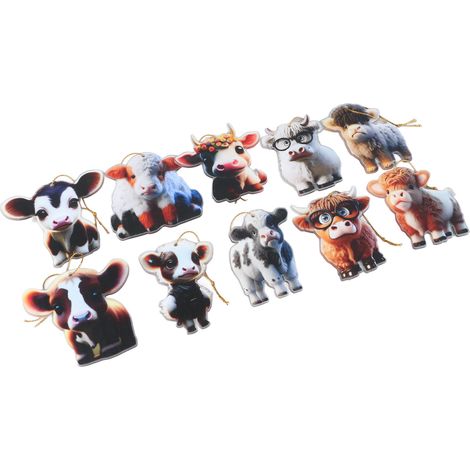 10 statues de vaches à suspendre, statues décoratives en acrylique, style dessin animé, surface délicate, inodores, légères, décorations de Noël. (1/5)