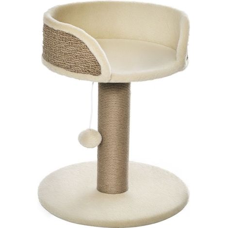 Shaft to cat, basket for cat, ball of set included, 40 cm x 40 cm x 49 cm, natural and white cream (1/5)