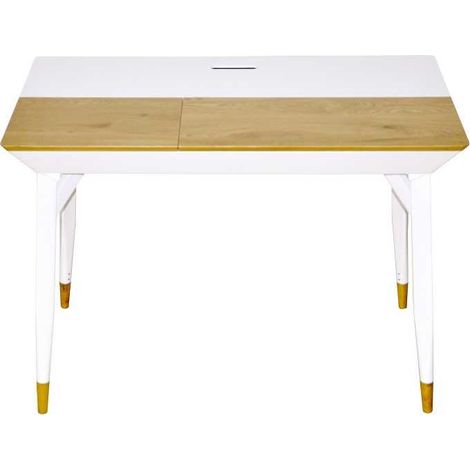 Bureau avec rangement bois chêne clair et blanc Bartani (1/3)