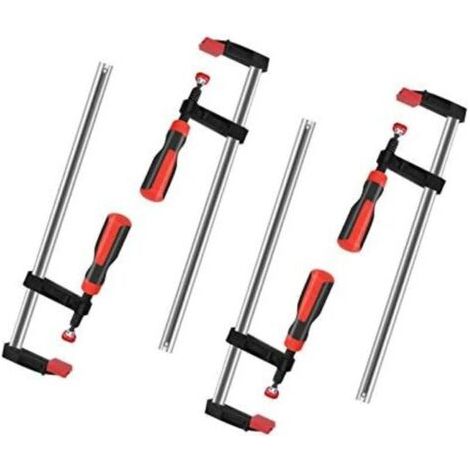 FENOPLASTICALot de 4 Serre-joints en forme de F en fonte malléable LJeu de Serres-joint à une Main Métallique à Libération Rapide Pince-étau avec poignée pour Travail du bois, des Métaux et DIY 50 x 3