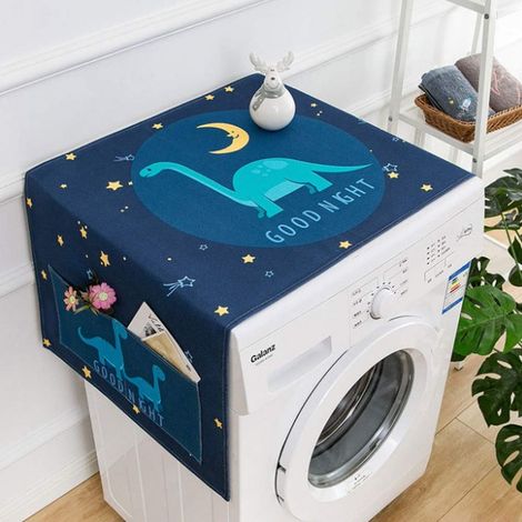 Housse multifonction pour lave-linge, housse de lave-linge/sèche-linge bleu foncé, housse anti-poussière pour réfrigérateur avec sacs de rangement latéraux