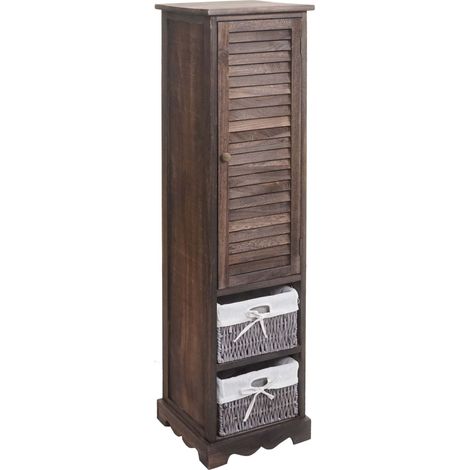 Cassettiera arredo bagno HHG-674 vintage sportello e ceste removibili legno di paulonia marrone