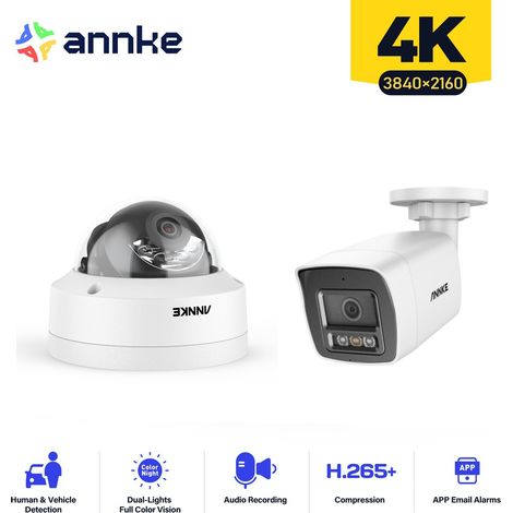ANNKE 4K Überwachungskamera Außenbereich Bewegungserkennung,Farb Nachtsicht,Fernzugriff 1 Dome+1 Bullet (1/5)