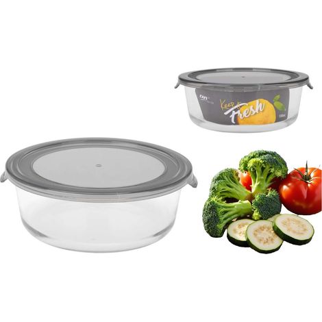 Contenitore in vetro resistente al calore, rotondo, insalatiera con coperchio, per alimenti, KEEP IT FRESH, 1300 ml, grigio (1/3)