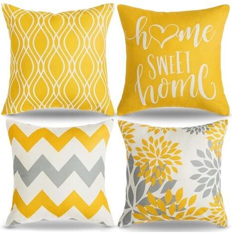 Housse de Coussin Géométrique Motif Coussin Decoratif Jaune Coussin Canapé pour Canapé Maison Salon Chambre Décoration D'intérieur, 45x45cm