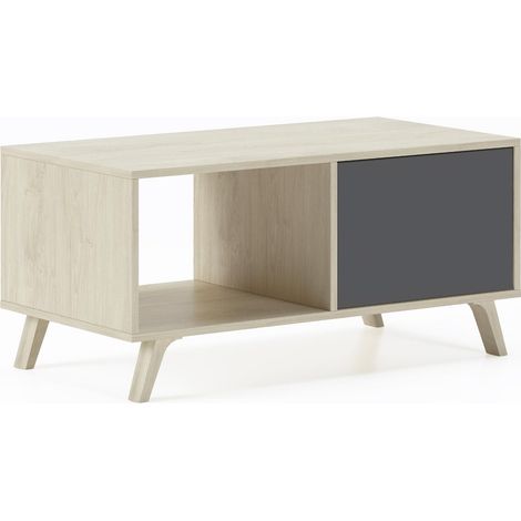Skraut Home - Couchtisch mit Türen, Esszimmer, Modell WIND, Strukturfarbe Eiche, Türfarbe anthrazitgrau, 92x50x45cm