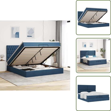 Stauraum - vidaXL Ottoman-Bett mit Matratzen Blau 200x200 cm Stoff - Hydraulikheber (1/5)
