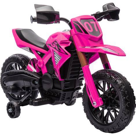 Moto cross électrique pour enfants 3-8 ans, batterie 6 V, 2 moteurs, klaxon et roues d'entraînement, charge 30KG, rose