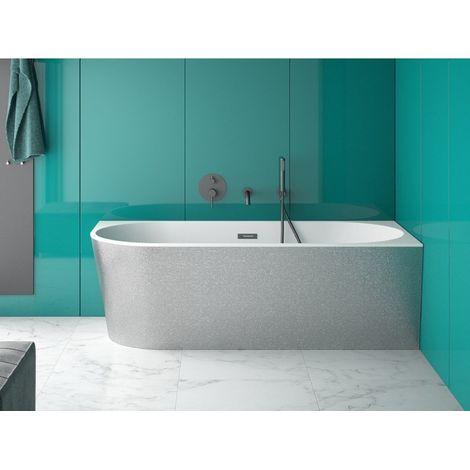 Baignoire d’angle droit chrome glam avec bonde blanc 150x70 ZOYA (1/3)