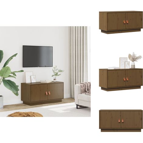 TV-Schrank Honigbraun 80x34x40 cm Massivholz Kiefer - TV Schrank - Holzmöbel - Kiefernholzmöbel - Fernsehtisch - Regal (1/5)