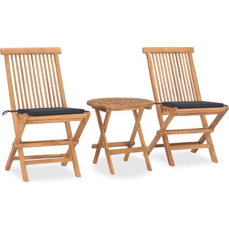 3-tlg. Garten-Essgruppe mit Kissen Klappbar Massivholz Teak