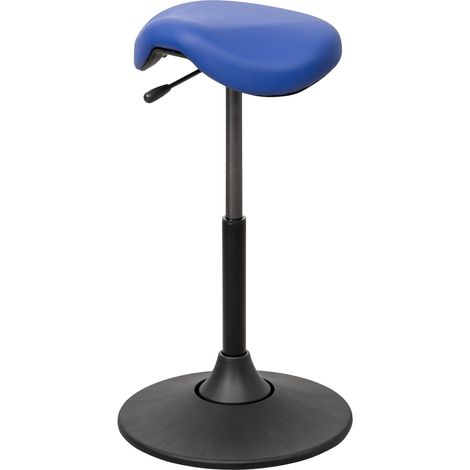 STIER Multibeweglicher Hocker, ergonomisch geformter Sattelsitz, blaues Kunstleder, höhenverstellbar 51-70 cm