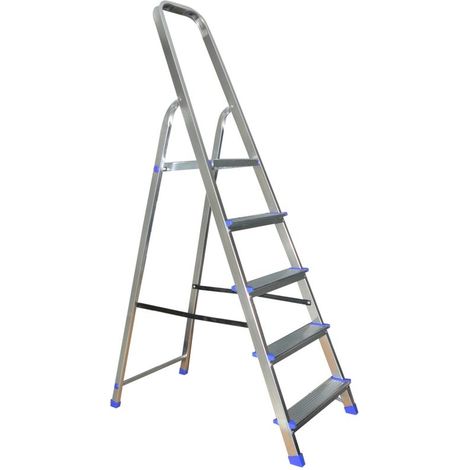 Escabeau aluminium 5 marches 2.81m – Charge 150kg – Garde-corps 60cm – Sabots anti-dérapants – Norme EN131 – Veritt (1/2)