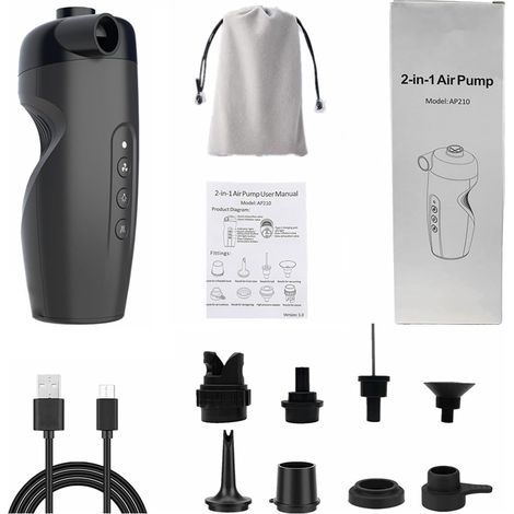 Gonfleur d'air électrique avec batterie Affichage numérique Pompes électriques pour yoga, ballon de piscine, flotteur à buses multiples Gonfleur rechargeable (1/5)