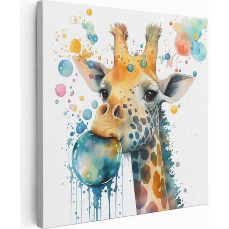 Tableau toile Enfants Carré - Girafe coloré - 50x50 cm (1/2)