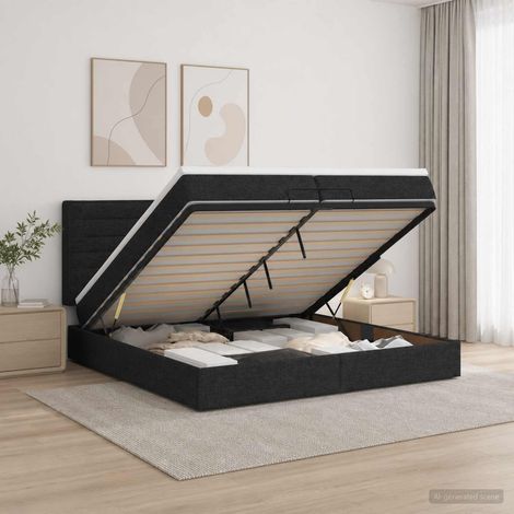 vidaXL Lit coffre avec matelas et LED Noir 200 x 200 cm Tissu (1/5)