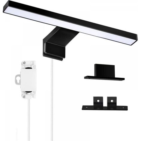 LED Lampe Miroir Salle de Bain Noir 5W 30cm 400lm, Applique Armoire Blanc Froid 6000K, IP44 Etanche Lampe à Pince pour Meuble Salle de Bain, Applique Murale en Saillie (300mm) (1/5)