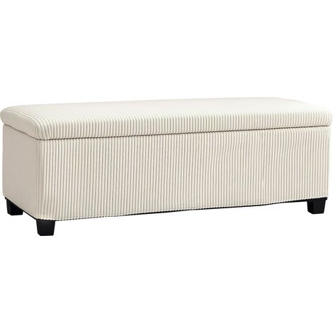 Banc de rangement, capacité 84 L, 112 x 42 x 40 cm, revêtement en velours côtelé, à placer au pied du lit, pour salon ou chambre, beige
