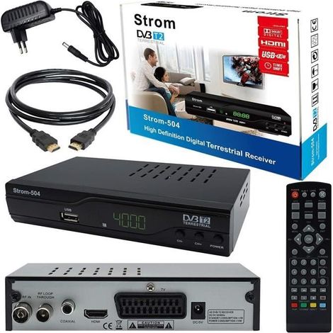 Strom 504 Décodeur TNT Full HD -DVB-T2 - Compatible HEVC264 - (HDMI,Péritel, USB, Digital Plus) Noir
